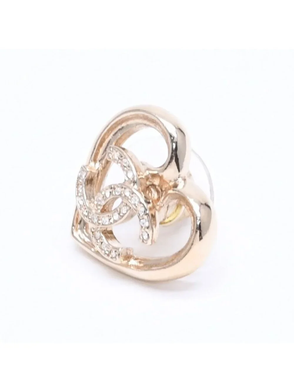 Chanel Earrings Heart CC Logo 23 Rhinestone Gold